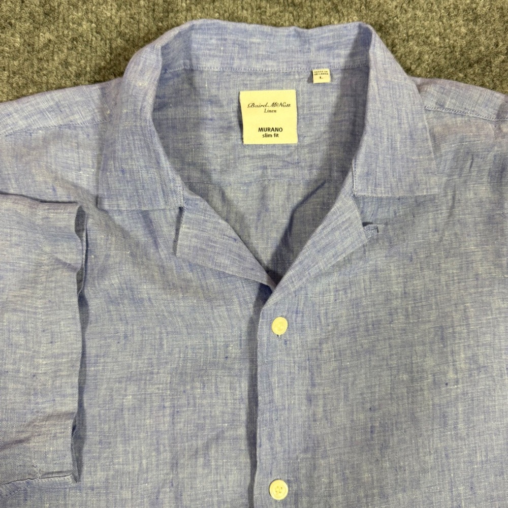 Murano Baird McNutt Linen Shirt Slim Fit Mens L Blue 100% Linen SS Camp Collar